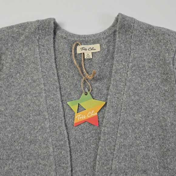 Tres Chic Women's Grey Wool Blend Open Front Long Cardigan Patch Pockets Size M - Picture 6 of 14